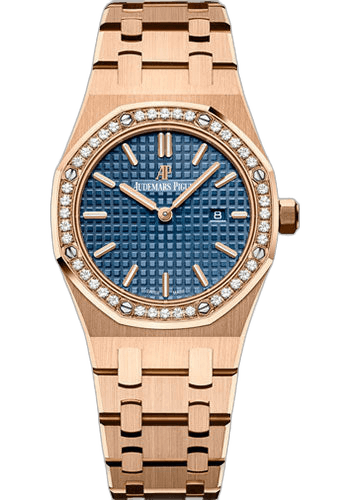 Audemars Piguet Royal Oak Rose Gold — Diamond-Set Bezel, Blue Grande Tapisserie Dial | Ref. 67651OR.ZZ.1261OR.02
