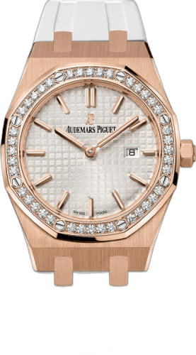 Audemars Piguet Royal Oak Rose Gold/Diamonds — Silver Index Dial, Ladies 33mm Quartz | Ref. 67651OR.ZZ.D010CA.01