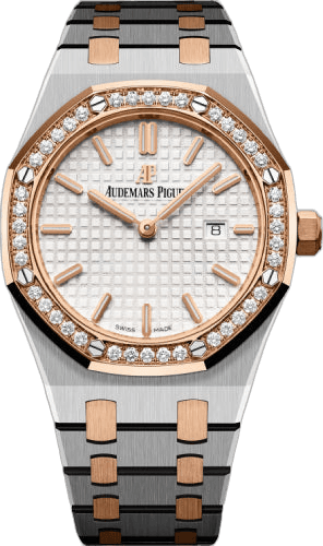 Audemars Piguet Royal Oak Ladies Quartz Steel & Rose Gold Diamonds — Silver Tapisserie Dial | Ref. 67651SR.ZZ.1261SR.01