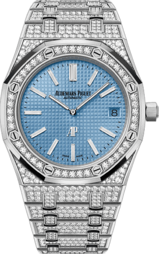Audemars Piguet Royal Oak Extra-Thin White Gold & Diamonds — Blue Petite Tapisserie Dial | Ref. 15202BC.ZZ.1241BC.02