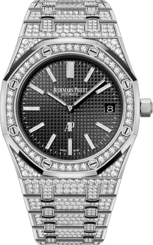Audemars Piguet Royal Oak Extra-Thin White Gold & Diamonds — Black Petite Tapisserie | Ref. 15202BC.ZZ.1241BC.03