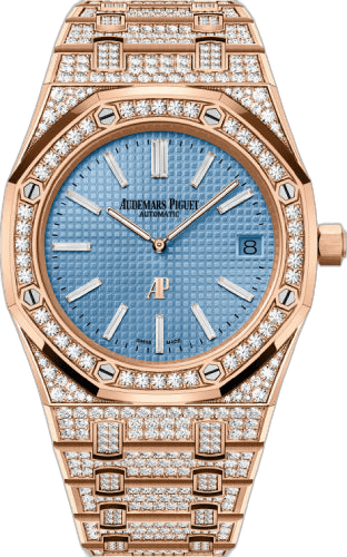 Audemars Piguet Royal Oak Extra-Thin Rose Gold & Diamonds — Blue Petite Tapisserie Dial | Ref. 15202BC.ZZ.1241BC.03