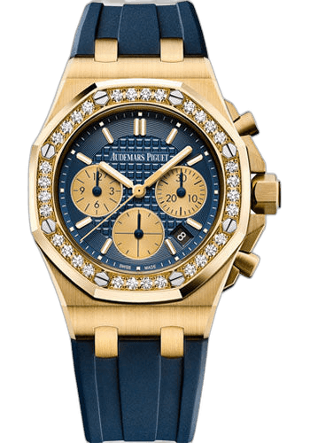Audemars Piguet Royal Oak Offshore Yellow Gold Diamond Bezel — Blue Lady Tapisserie Chronograph | Ref. 26231BA.ZZ.D027CA.01