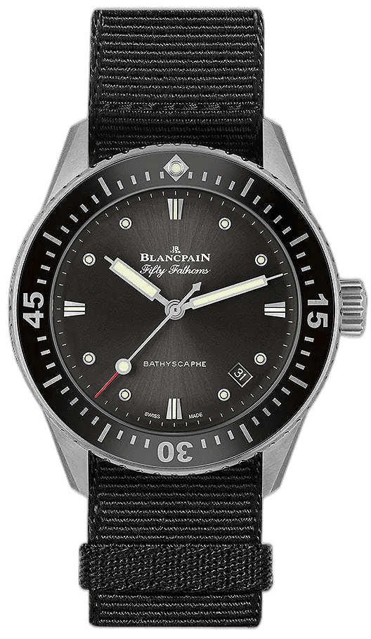 Fifty Fathoms Bathyscaphe 38mm Steel Black NATO Men's Watch - 5100B 1110 NABA · Blancpain — 5100B 1110 NABA
