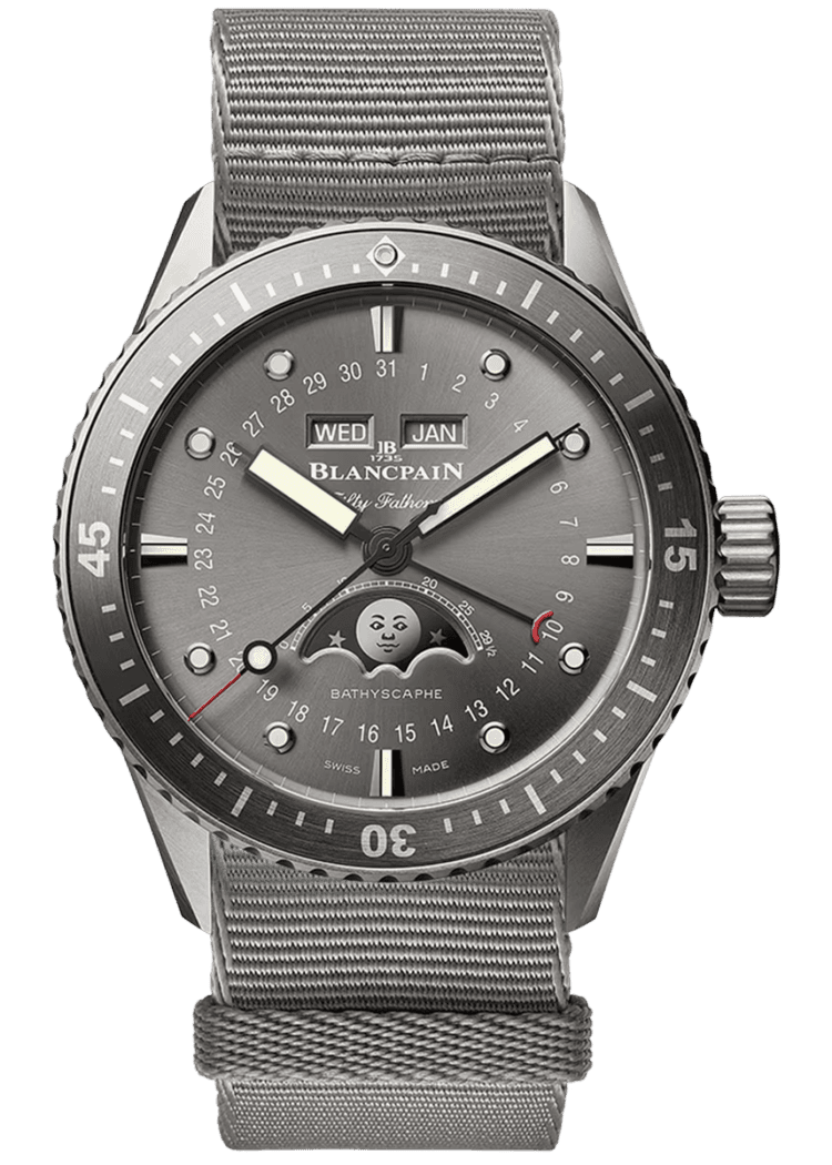Fifty Fathoms Bathyscaphe Quantieme Complet Phases de Lune NATO Men's Watch - 5054 1210 NAGA by Blancpain — 5054 1210 NAGA