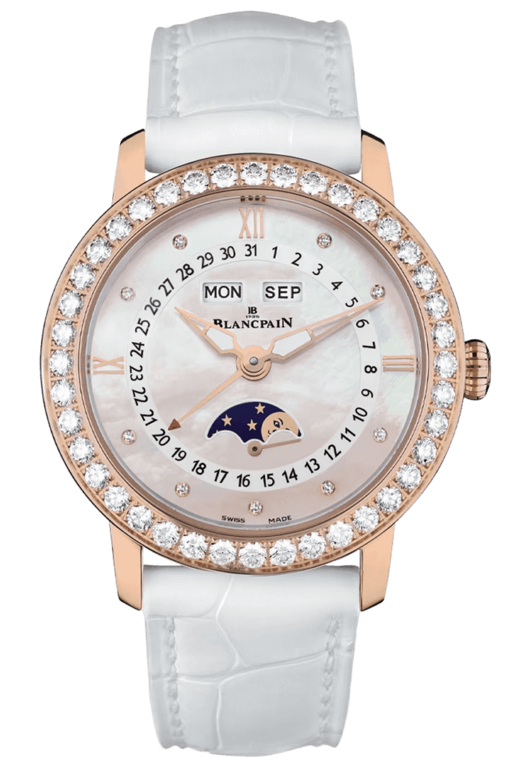 Ladybird Quantieme Complet Red Gold Diamond White Alligator Ladies Watch - 3663 2954 55B · Blancpain Rose Gold — 3663 2954 55B