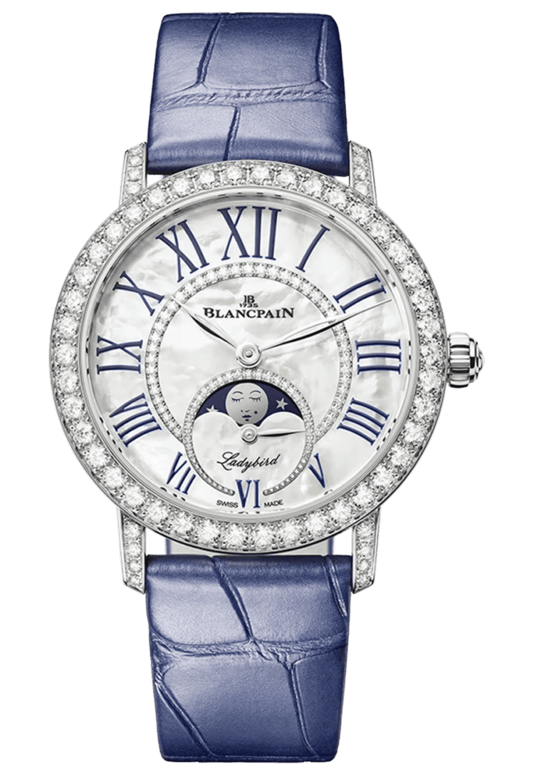 Blancpain Ladybird Colors Phases de Lune White Gold Blue Alligator Ladies Watch - 3662 1954 55B — Ref. 3662 1954 55B