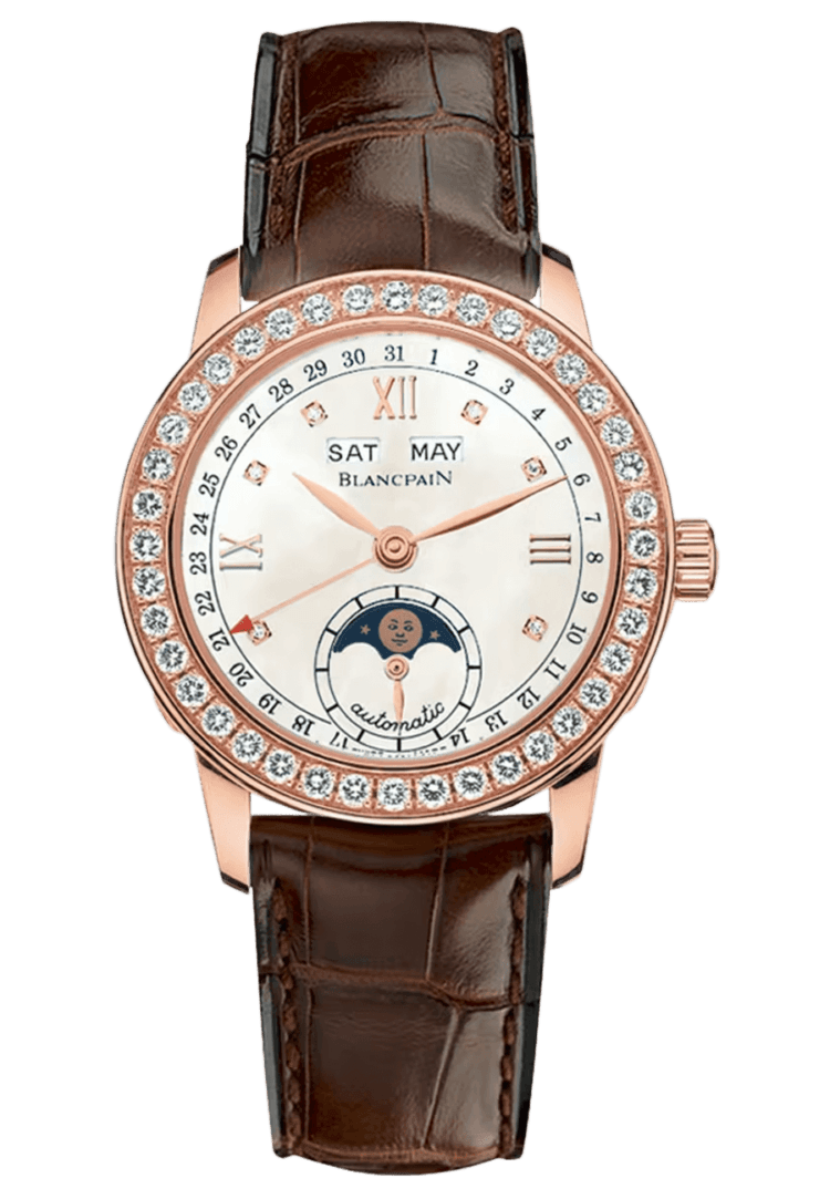Ladybird Quantieme Complet Diamond Red Gold Alligator Ladies Watch - 2360 2991A 55B Rose Gold · Blancpain 2360 2991A 55B
