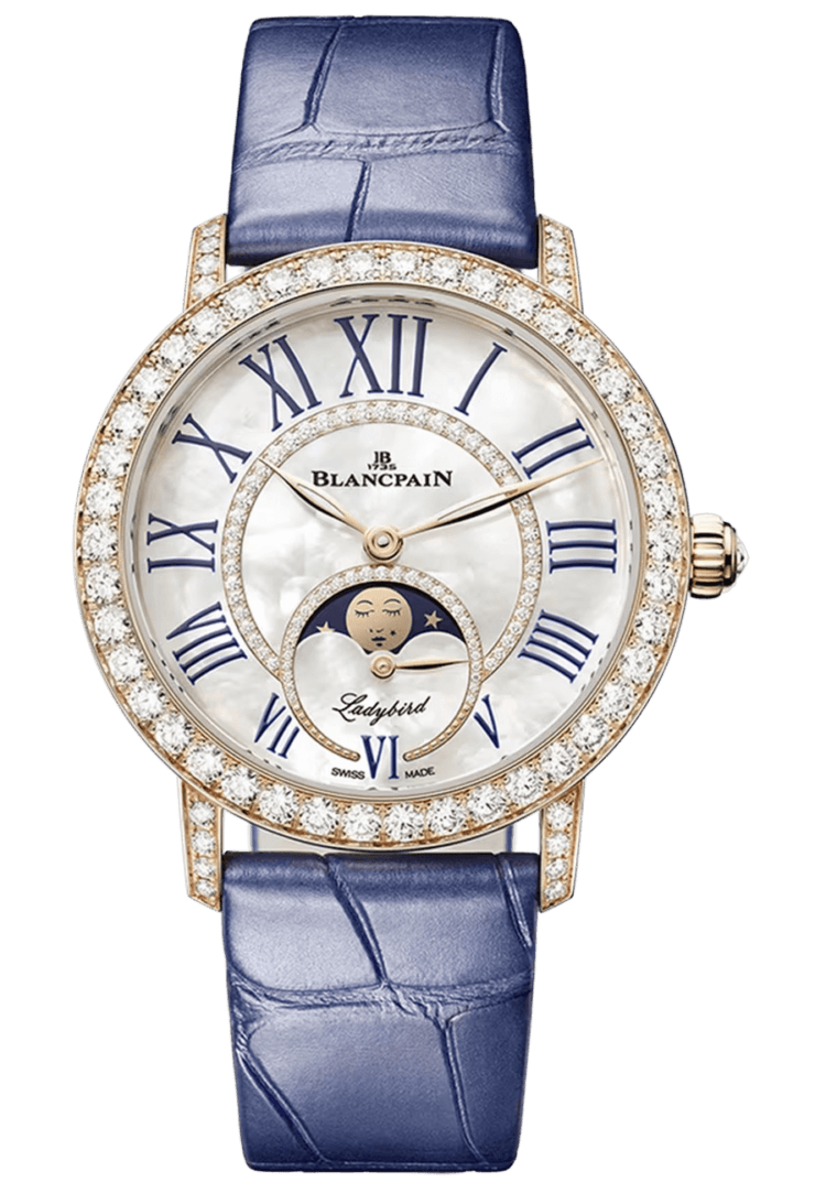 Blancpain Ladybird Colors Phases de Lune Red Gold Blue Alligator Ladies Watch - 3662 2954 55B Rose Gold Watch Ref. 3662 2954 55B