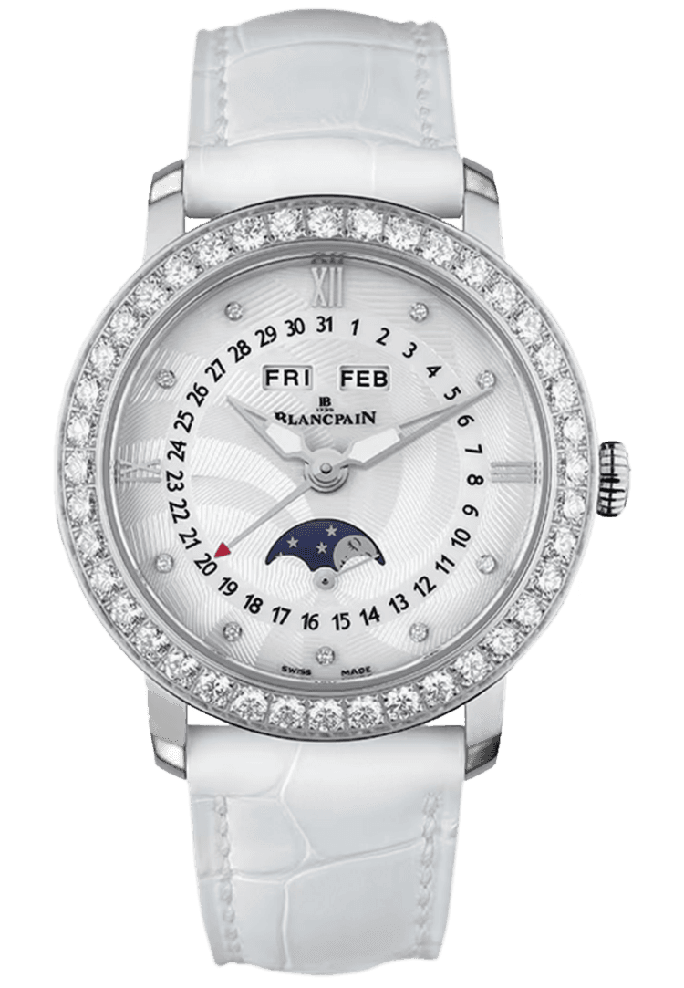 Blancpain Ladybird Quantieme Complet Diamond White Alligator Ladies Watch - 3663A 4654 55B Ref. 3663A 4654 55B