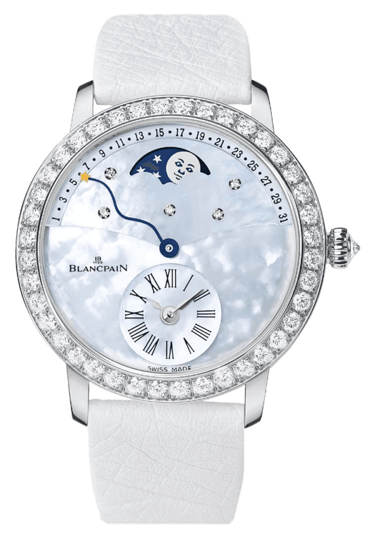 Blancpain Ladybird Quantieme Retrograde Diamond White Gold Ostrich Ladies Watch - 3653 1954L 58B
