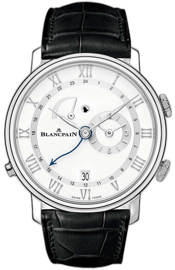 Villeret Reveil GMT Steel Black Alligator Men's Watch - 6640 1127 55B — Blancpain Ref. 6640 1127 55B