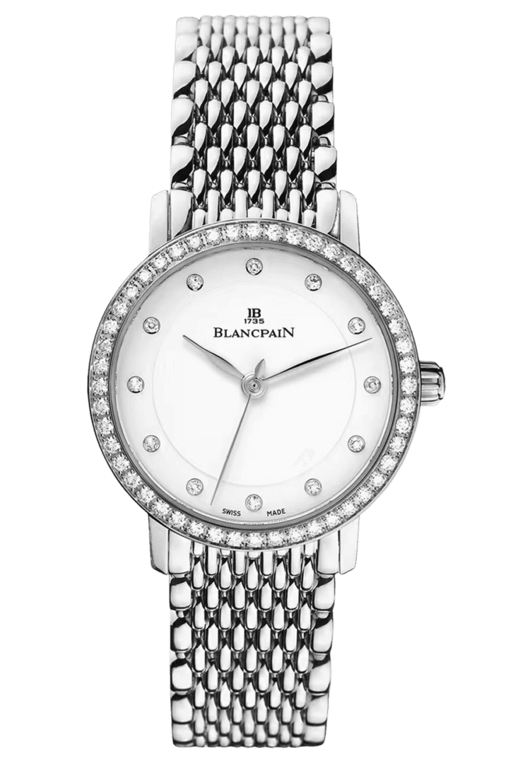 Blancpain Villeret Ultraplate Steel Mille Mailles Diamond Ultra-Slim Ladies Watch - 6102 4628 MMB Timepiece [6102 4628 MMB