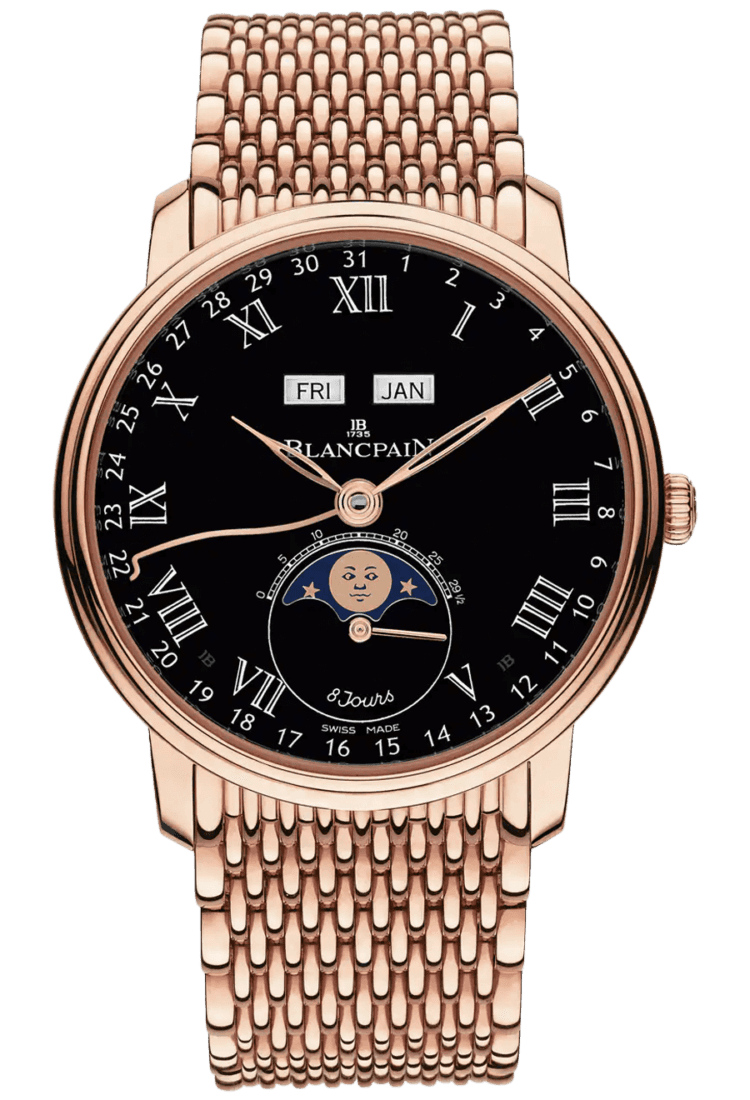 Blancpain Villeret Quantieme Complet 8 Jours Mille Mailles Red Gold Men's Watch - 6639 3637 MMB Rose Gold (6639 3637 MMB