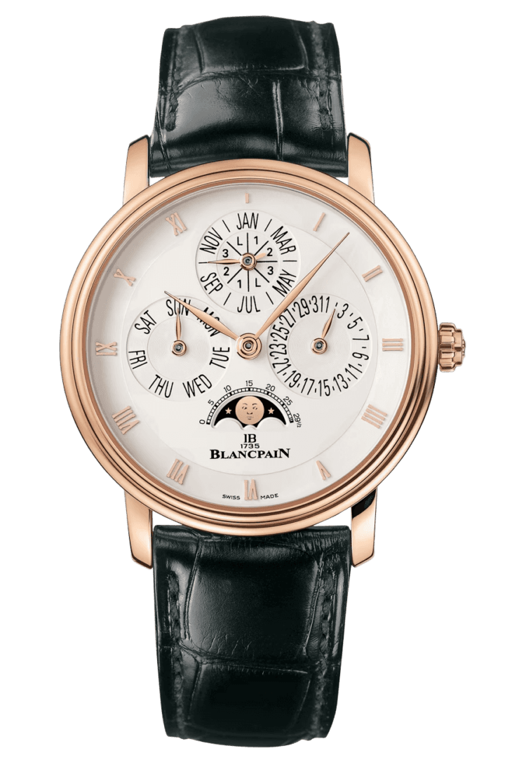 Blancpain Villeret Quantieme Perpetuel Red Gold Black Alligator Men's Watch - 6057 3642 55A Rose Gold Ref. 6057 3642 55A