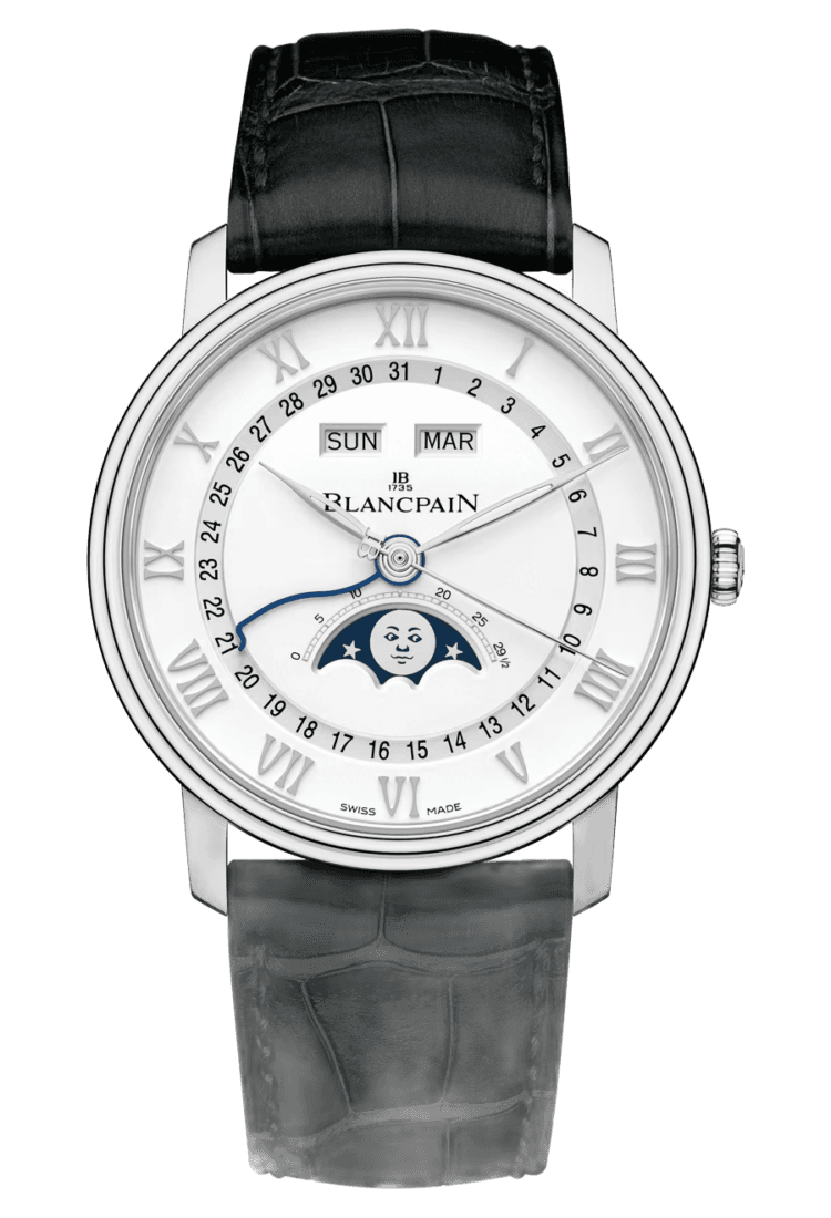 Villeret Quantieme Complet Steel Black Alligator Men's Watch - 6654A 1127 55B Blancpain Ref. 6654A 1127 55B