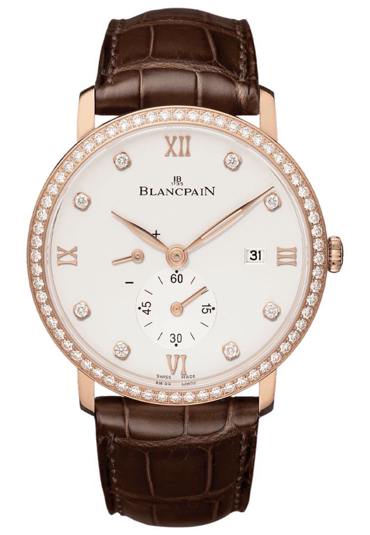 Blancpain Villeret Ultraplate Power Reserve Red Gold Diamond Alligator Men's Watch - 6606 2987 55B Rose Gold Timepiece [6606 2987 55B