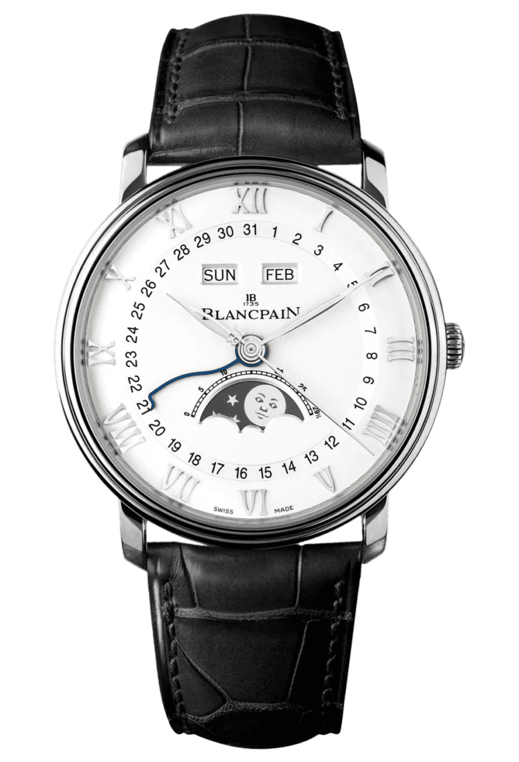 Blancpain Villeret Steel — Complete Calendar & Moon Phase, Black Alligator | Ref. 6654 1127 55B