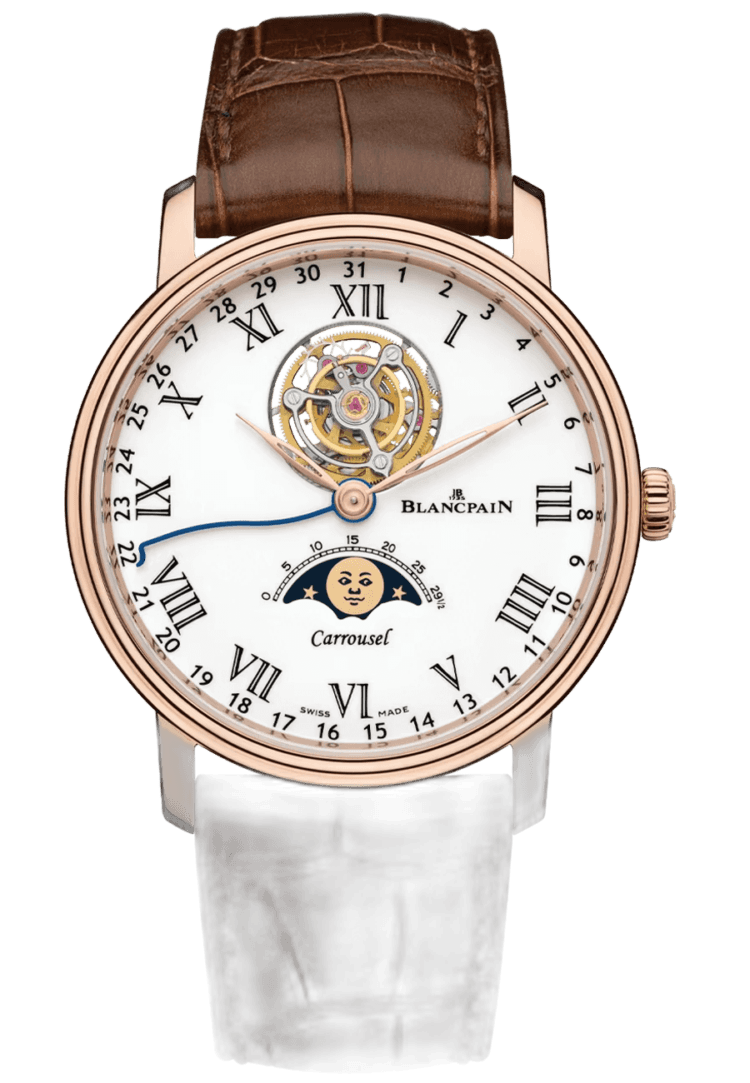 Blancpain Villeret Carrousel Phases de Lune Red Gold Alligator Men's Watch - 6622L 3631 55B Rose Gold