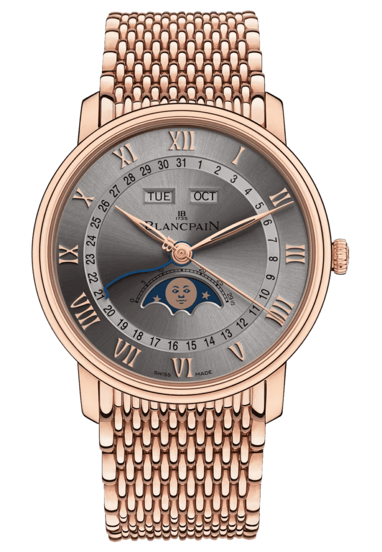 Blancpain Rose Gold Villeret Quantieme Complet Grey Red Gold Mille Mailles Men's Watch - 6654 3613 MMB — Ref. 6654 3613 MMB