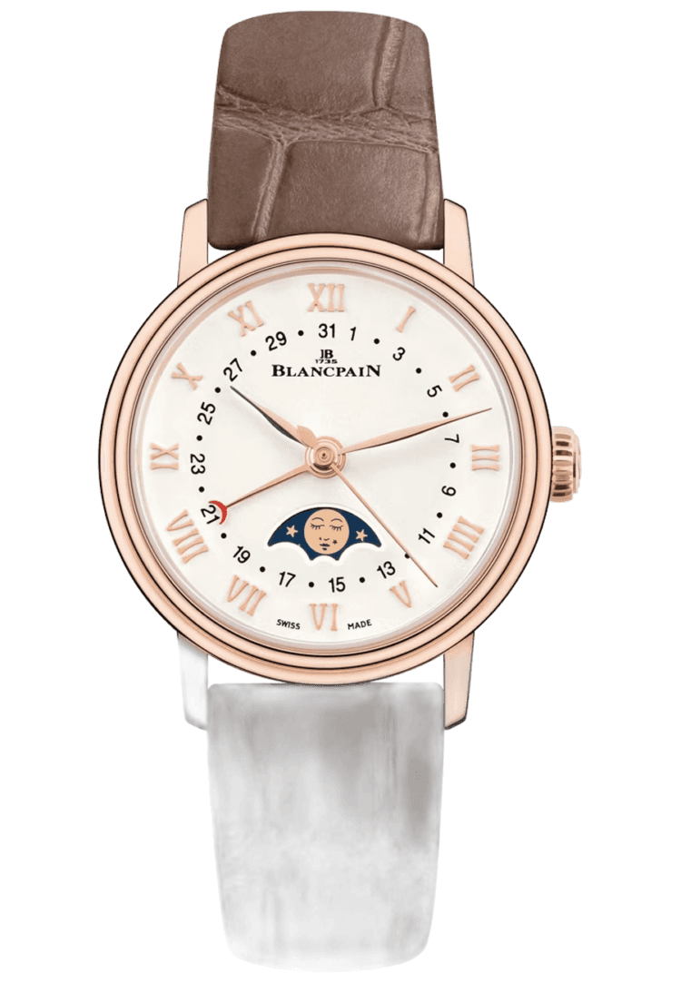 Villeret Quantieme Phases de Lune Red Gold Alligator Ladies Watch - 6106 3642 55A Rose Gold by Blancpain — 6106 3642 55A