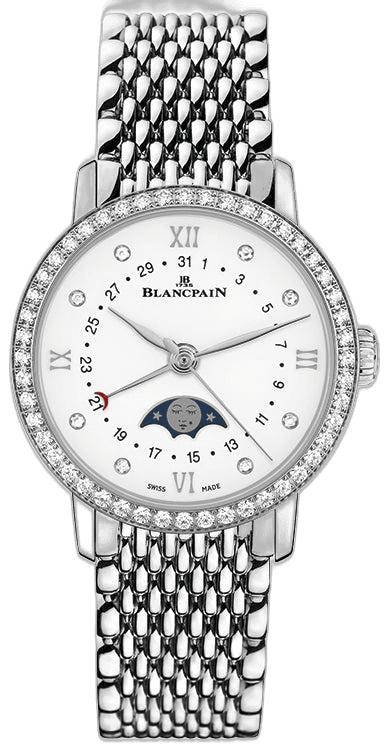 Blancpain Villeret Quantieme Phases de Lune Steel Diamond Ladies Watch - 6106 4628 MMB Watch Ref. 6106 4628 MMB