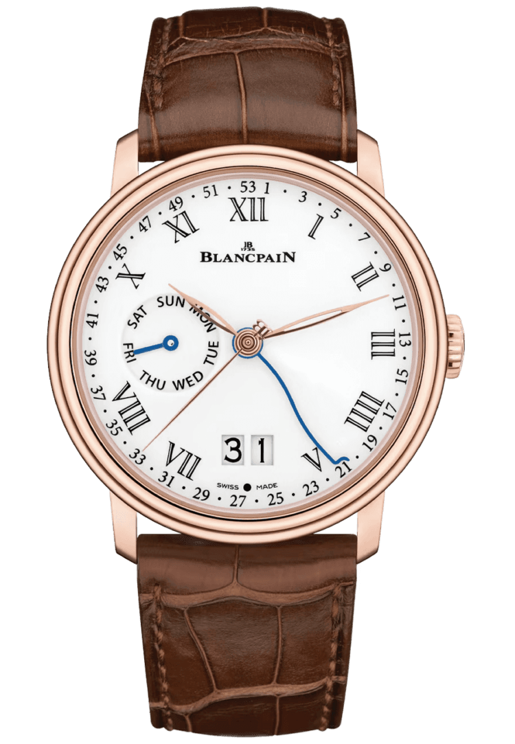 Villeret Semainier Grande Date 8 Jours Red Gold Alligator Men's Watch - 6637 3631 55A Rose Gold by Blancpain — 6637 3631 55A