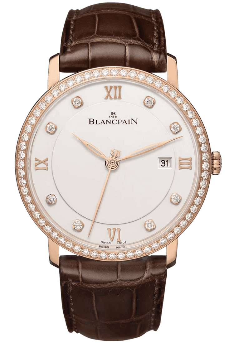 Villeret Ultraplate Date 40mm Diamond Red Gold Alligator Men's Watch - 6651 2987 55B Rose Gold by Blancpain — 6651 2987 55B
