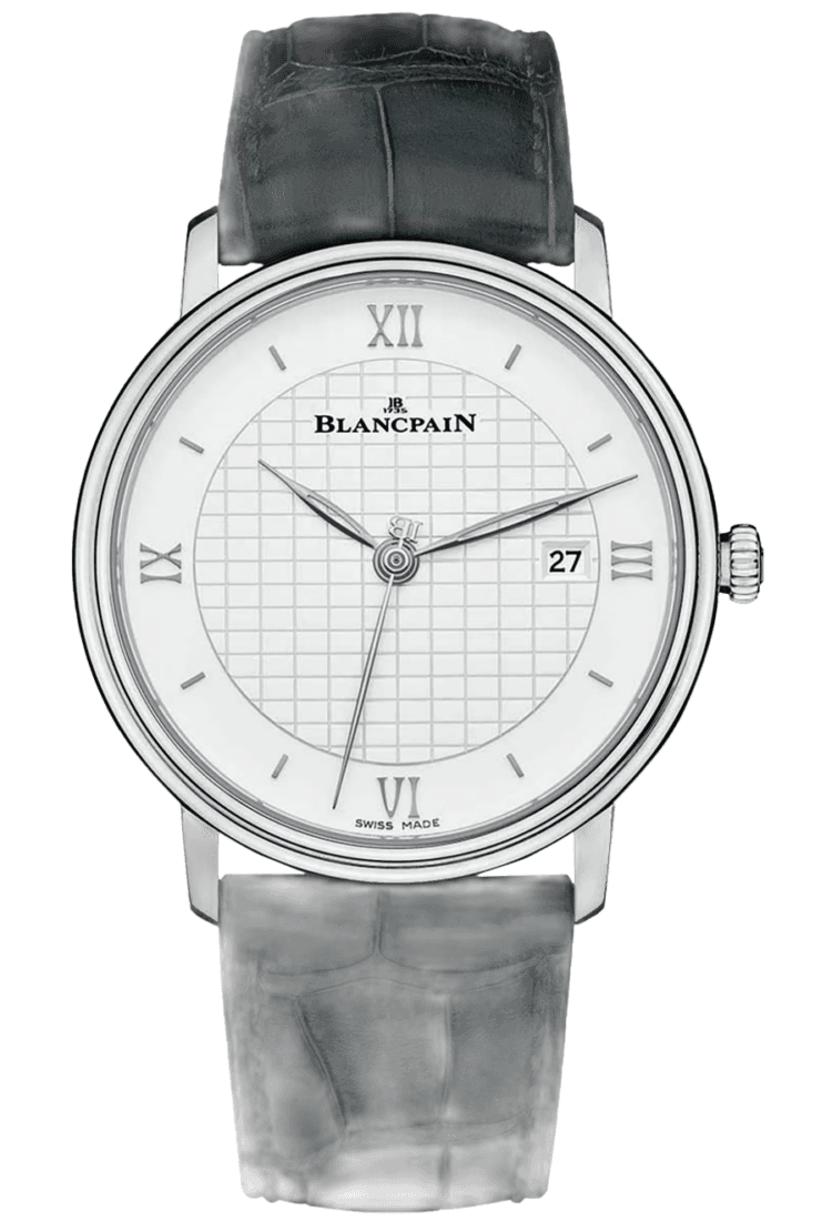 Villeret Ultraplate Date 40mm White Graph Black Alligator Men's Watch - 6651 1143 55B Blancpain Ref. 6651 1143 55B