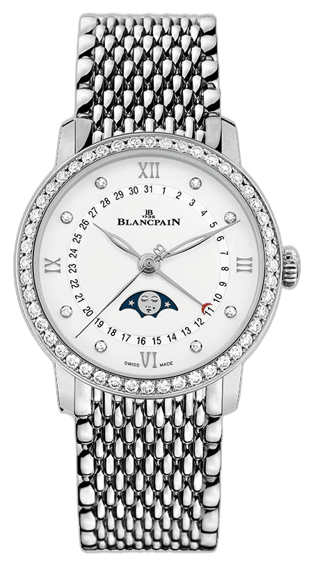 Blancpain Villeret Quantieme Phase de Lune Diamond Steel Ladies Watch - 6126 4628 MMB Ref. 6126 4628 MMB