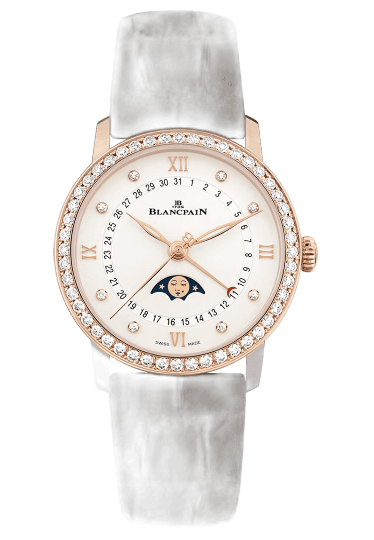 Blancpain Villeret Quantieme Phase de Lune Diamond Brown Alligator Ladies Watch - 6126 2987 55A