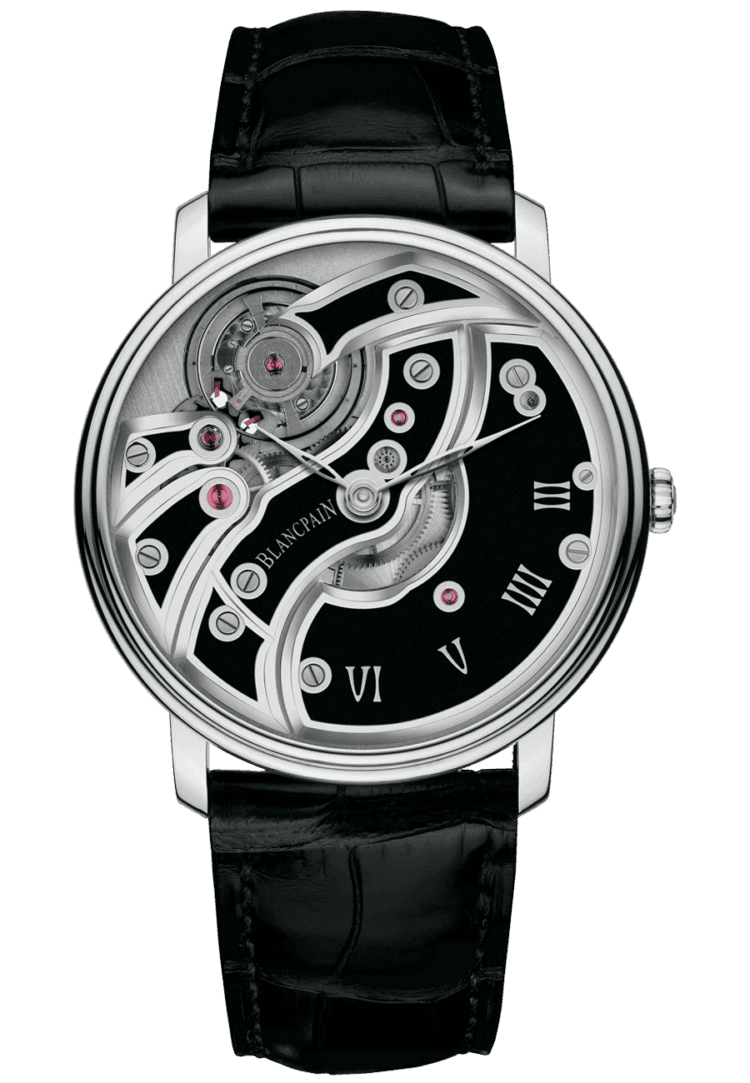 Blancpain Villeret Mouvement Inverse Black Ultra-Slim Men's Watch - 6616 1530 55B