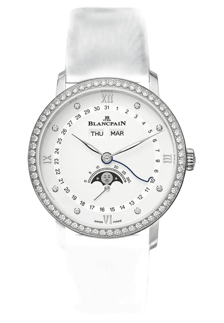 Villeret Quantieme Complet Steel Diamond Blue Satin Ladies Watch - 6264 4628 95A Blancpain Ref. 6264 4628 95A