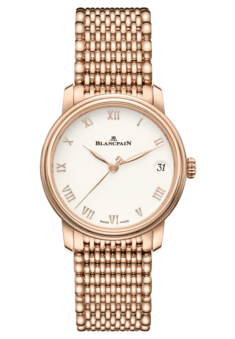 Blancpain Villeret Women Date Red Gold Mille Mailles Ultra-Slim Ladies Watch - 6127 3642 MMB Rose Gold Timepiece [6127 3642 MMB