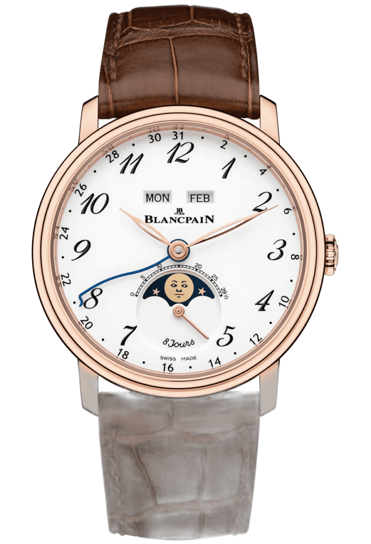 Blancpain Villeret Rose Gold — Quantième Complet 8 Jours, Moon Phase, Brown Alligator | Ref. 6639A 3631 55A