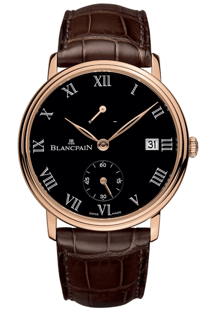 Villeret 8 Jours Manuelle Red Gold Black Dial Brown Alligator Men's Watch - 6614 3637 55B Rose Gold by Blancpain — 6614 3637 55B