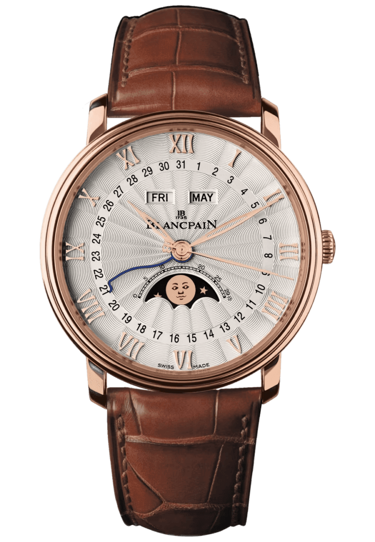 Blancpain Villeret Quantieme Complet Demi-Savonnette Red Gold Alligator Men's Watch - 6664 3642 55B Rose Gold Timepiece [6664 3642 55B