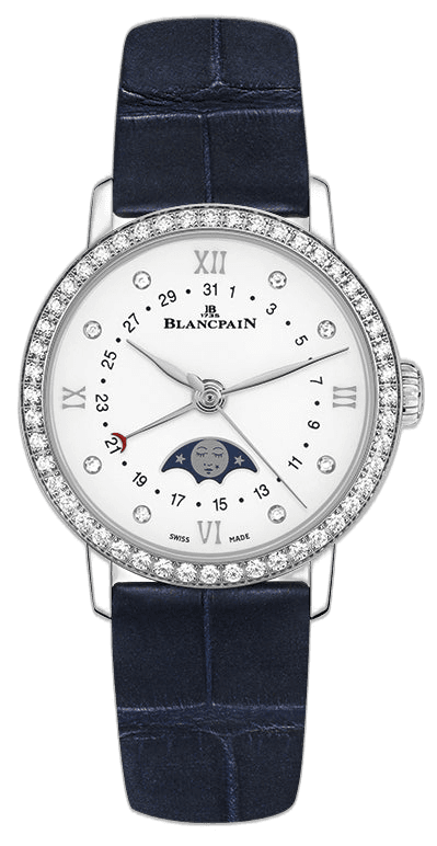 Villeret Quantieme Phases de Lune Diamond Steel Blue Alligator Ladies Watch - 6106 4628 55A by Blancpain — 6106 4628 55A