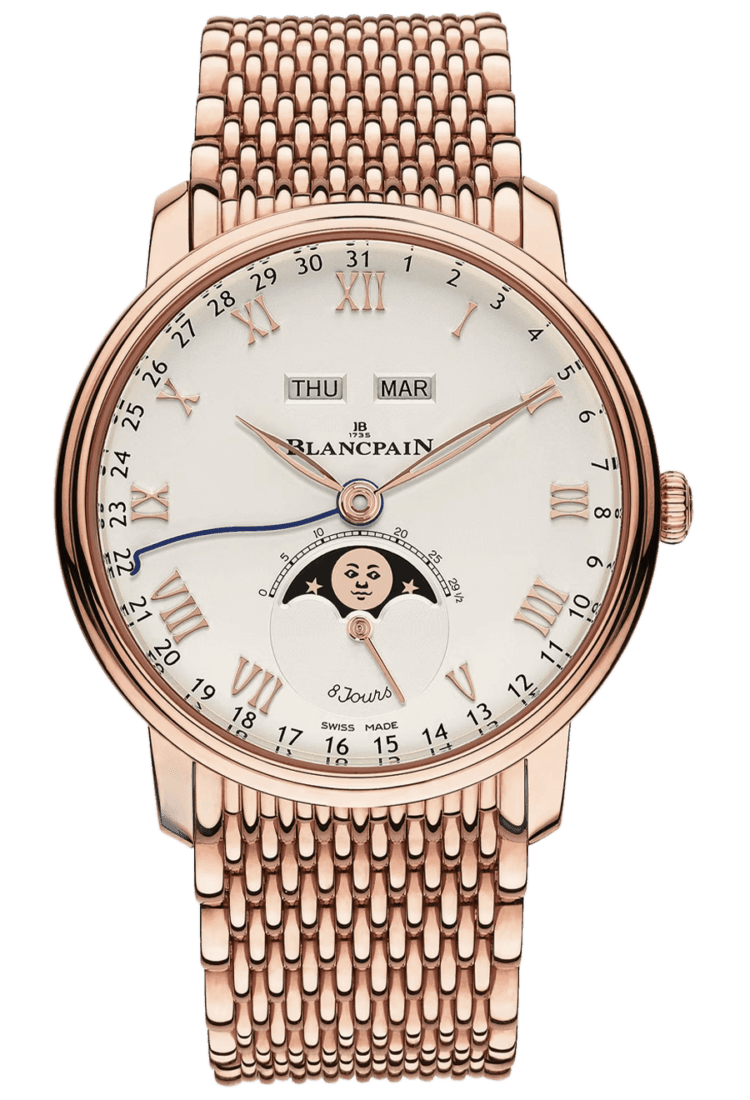 Blancpain Rose Gold Villeret Quantieme Complet 8 Jours Opaline Red Gold Men's Watch - 6639 3642 MMB Watch Ref. 6639 3642 MMB