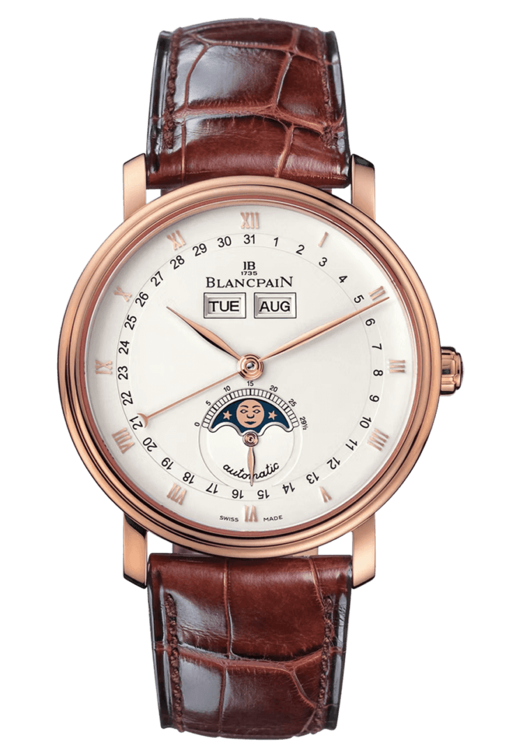 Blancpain Villeret Quantieme Complet Red Gold Brown Alligator Men's Watch - 6263 3642 55A Rose Gold (6263 3642 55A