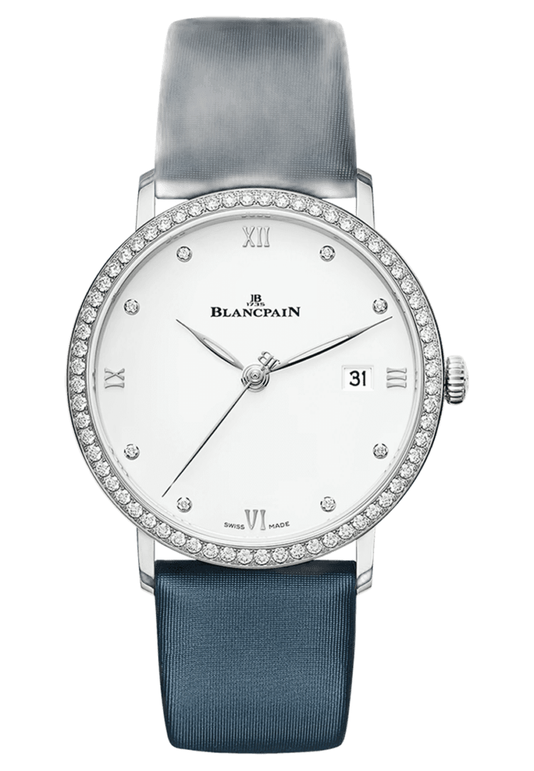 Blancpain Villeret Steel — Ultra-Slim Date, Diamond Bezel, 5-Strap Set | Ref. 6224 4628 95A