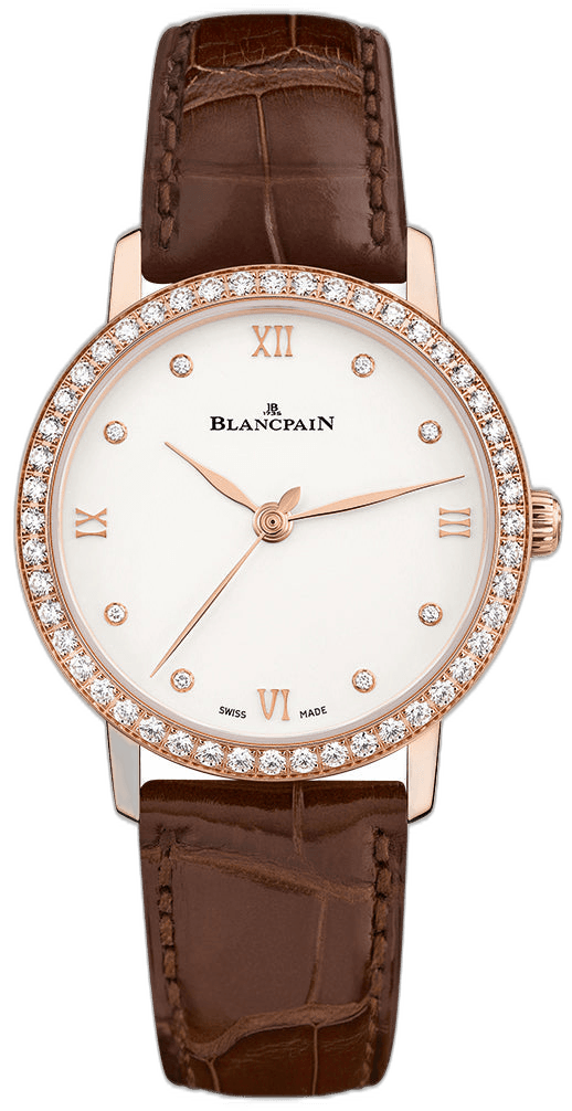 Blancpain Villeret Ultraplate Red Gold Diamond Brown Alligator Ladies Watch - 6104 2987 55A 29.2mm Watch