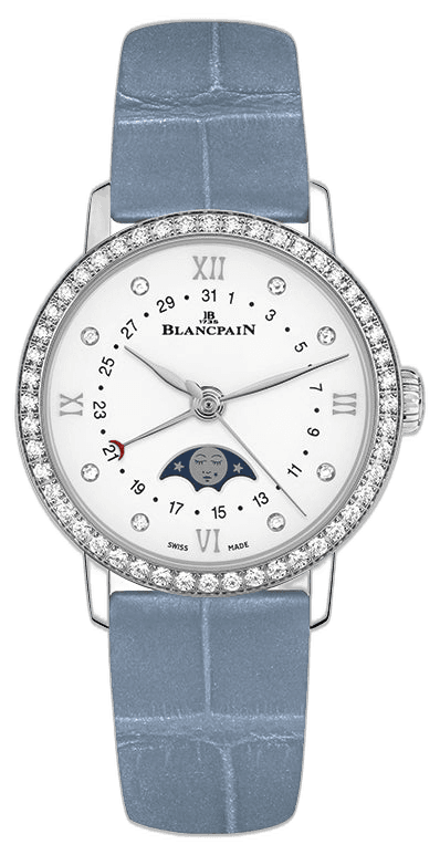 Blancpain Villeret Quantieme Phases de Lune Steel Diamond Leather Ladies Watch - 6106 4628 95A Ref. 6106 4628 95A