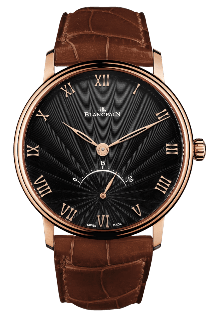Blancpain Rose Gold Villeret Ultraplate Retrograde Black Dial Red Gold Alligator Men's Watch - 6653 3630 55B Watch Ref. 6653 3630 55B