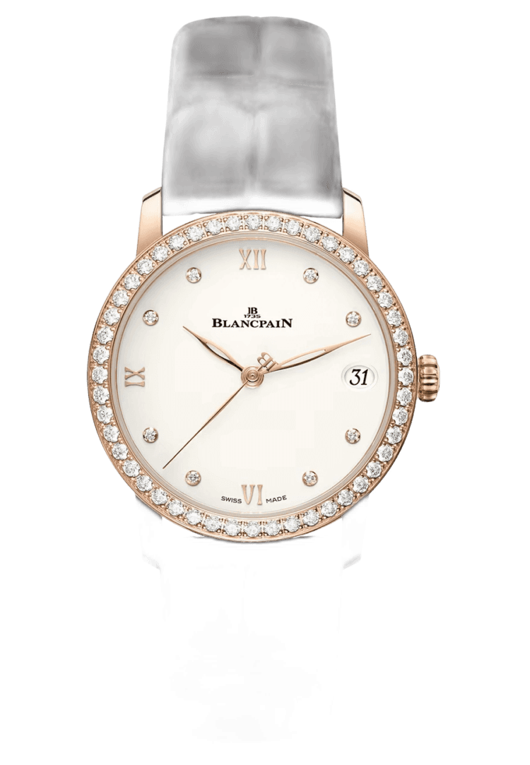 Villeret Women Date Red Gold Diamond Ultra-Slim Alligator Ladies Watch - 6127 2987 55B Rose Gold · Blancpain 6127 2987 55B
