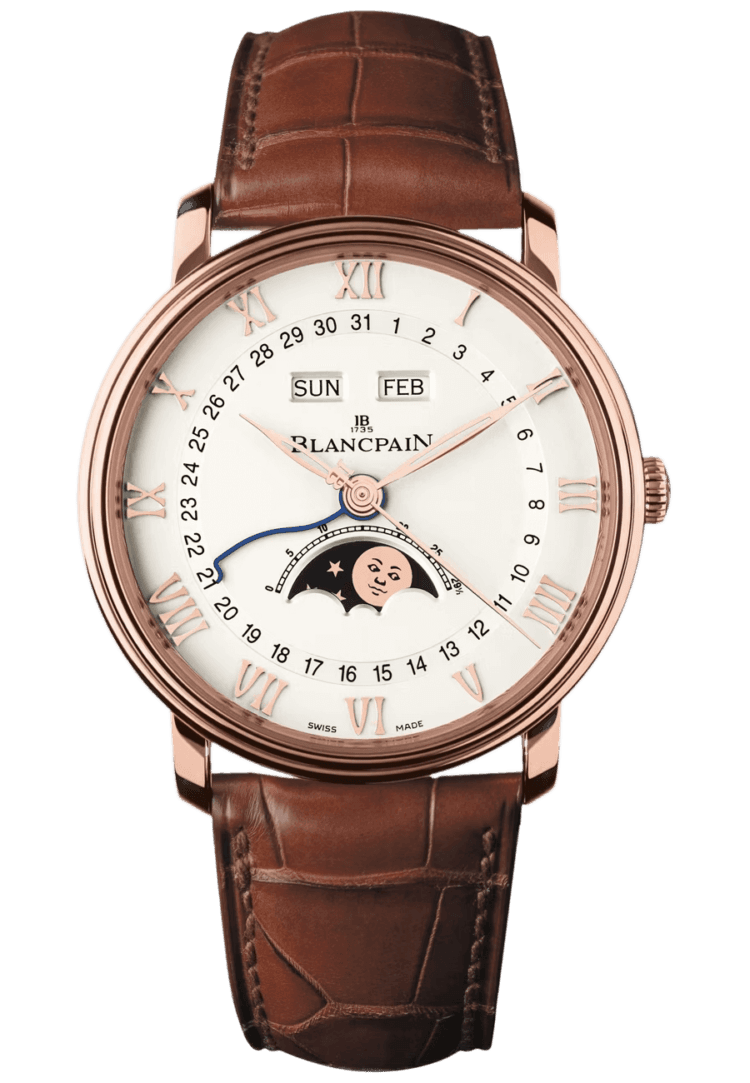 Blancpain Villeret Quantieme Complet Red Gold Alligator Men's Watch - 6654 3642 55B Rose Gold (6654 3642 55B
