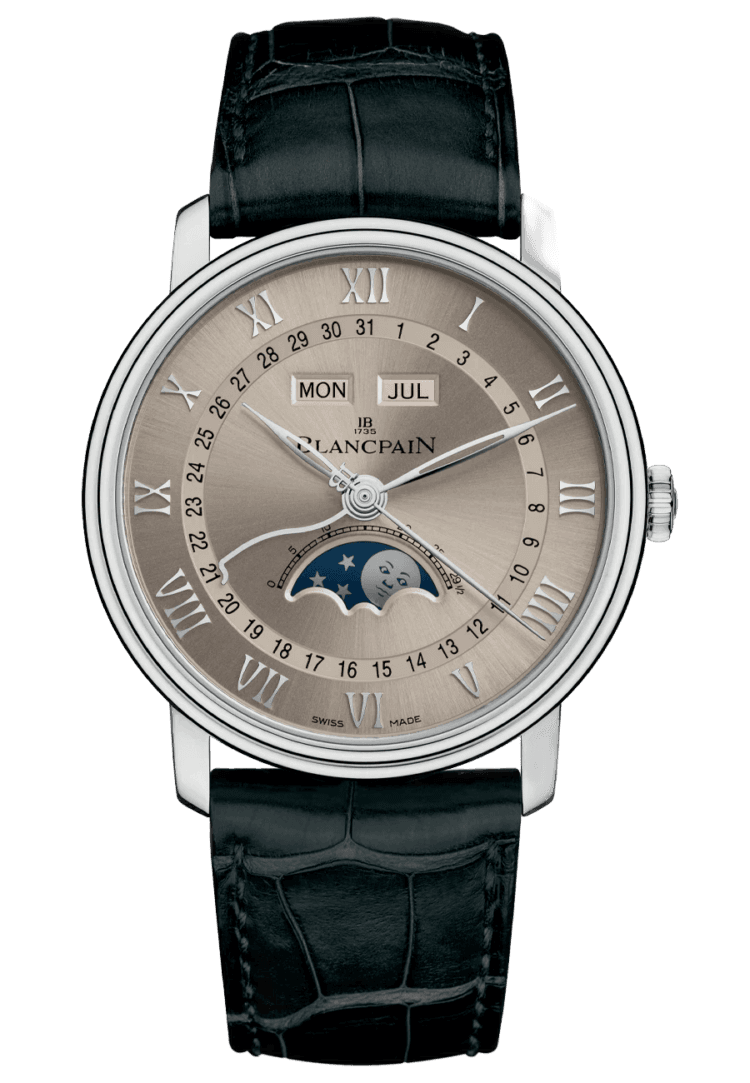 Villeret Quantieme Complet White Gold Sundust Alligator Men's Watch - 6654 1504 55A Blancpain Ref. 6654 1504 55A