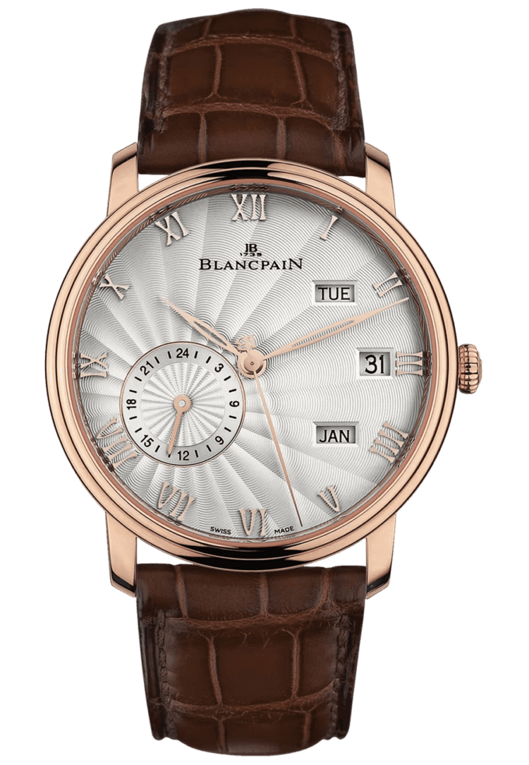 Blancpain Villeret Quantieme Annuel GMT Red Gold Brown Alligator Men's Watch - 6670 3642 55B Rose Gold (6670 3642 55B