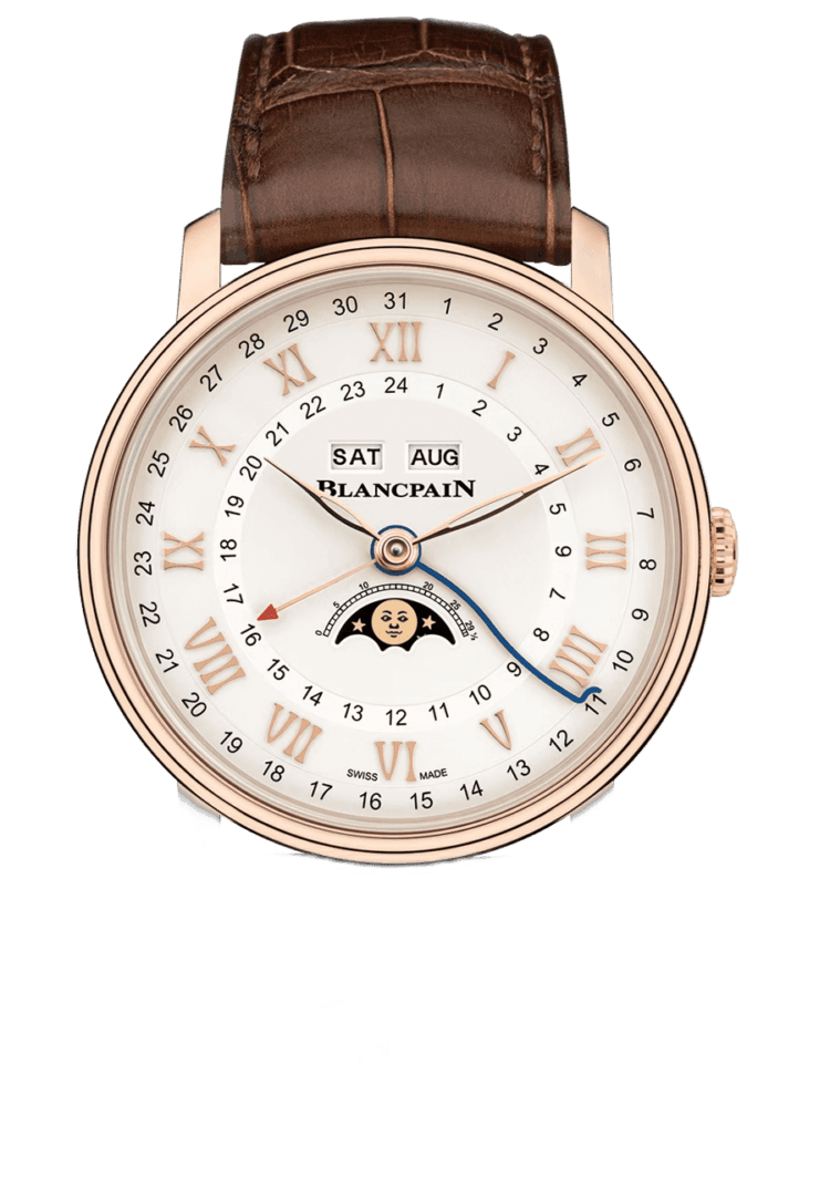 Blancpain Villeret Quantieme Complet Phases de Lune GMT Red Gold Alligator Men's Watch - 6676 3642 55A Rose Gold Ref. 6676 3642 55A