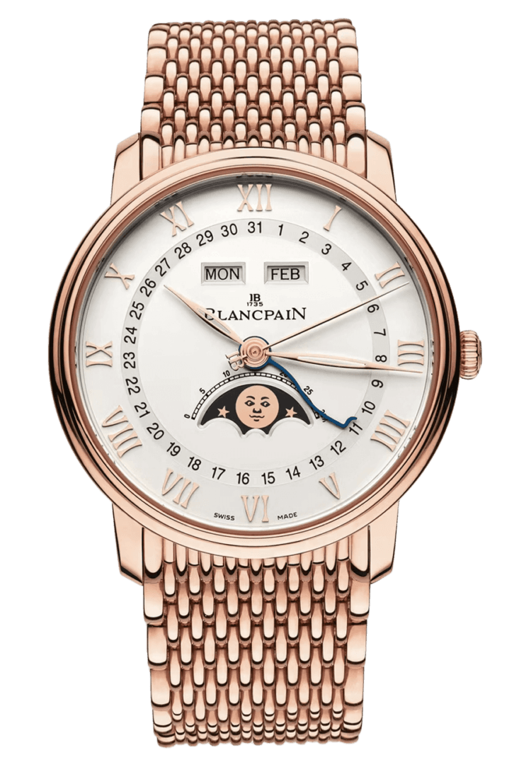 Blancpain Villeret Quantieme Complet Red Gold Mille Mailles Men's Watch - 6654 3642 MMB Rose Gold Watch Ref. 6654 3642 MMB